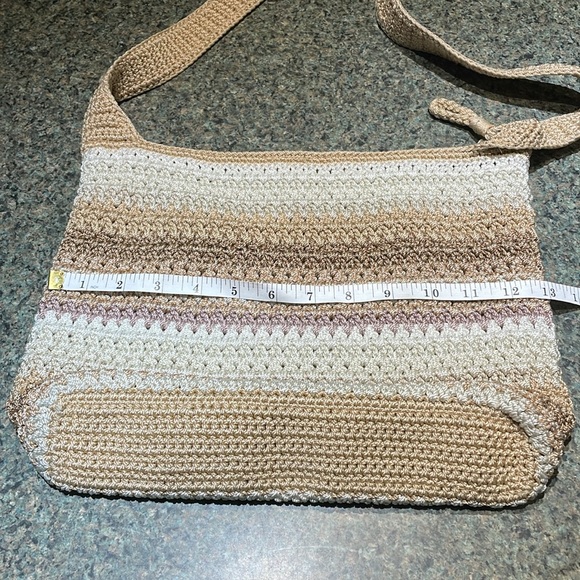 The Sak Crochet earth tone purse zipper closure outside pocket lined inside - Picture 10 of 11